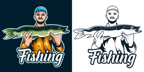 Fisherman and big catch of large mouth bass fish - obrazy, fototapety, plakaty