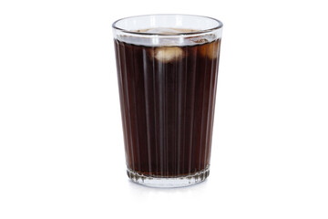 glass of cola with ice cubes isolated on white background