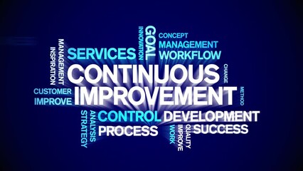 4k Continuous improvement Animated Tag Word Cloud;Text Design Animation typography seamless loop.