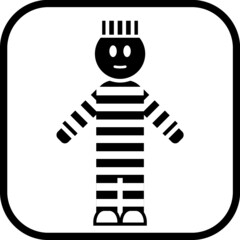 Arrested prisoner in jail illustration. Man criminal in striped prison jumpsuit uniform vector icon