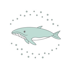 Whale blue cute character cartoon water splash beautiful vector illustration.