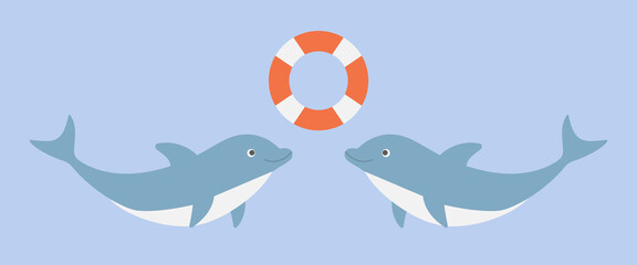 Dolphin lifebuoy marine symbol beautiful vector illustration.