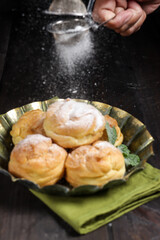 Kue Sus or Vanilla Soes Cakes (sus vla), A traditional French choux dough filled with custard.