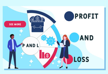 P and L - Profit and Loss acronym. business concept background.  vector illustration concept with keywords and icons. lettering illustration with icons for web banner, flyer, landing pag