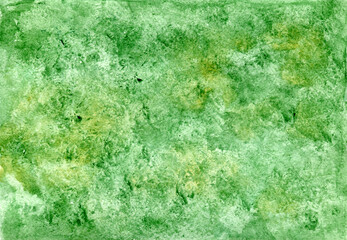Green watercolor background with splashes. Suitable for the background of posts on social networks, mobile applications, banner design and advertising.