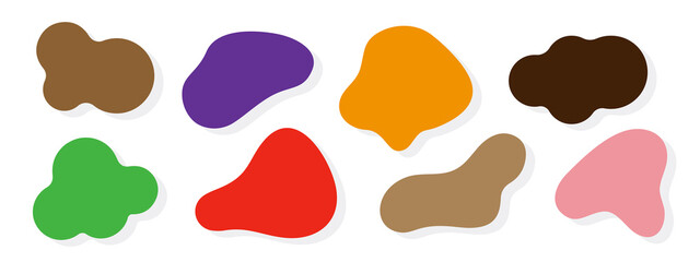 Ink stain. Set of basic, simple, rounded random blot patterns. Color in various abstract irregular random spots.