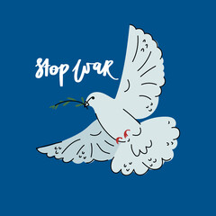 Peace dove with olive branch. Stop war.