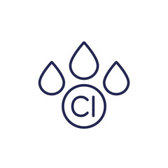 Chlorine icon with drops, line vector