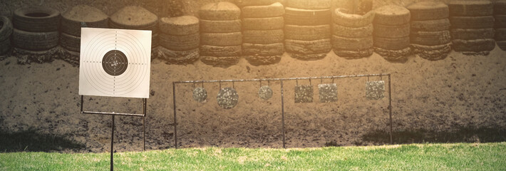 Paper target for shooting gun have nature background, Targets in the shooting range, Shooting range...