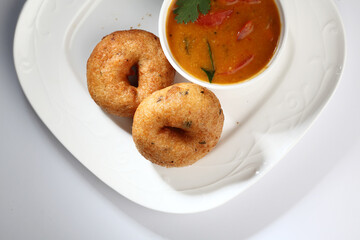 Vada / Medu vadai with sambar - Popular South Indian snack