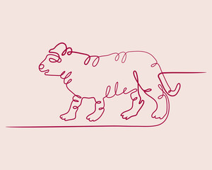 Tiger one line. Chinese horoscope 2022 year. Animal symbol vector sketch