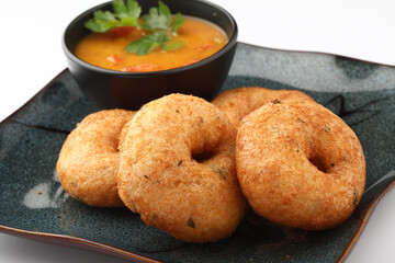 Vada / Medu vadai with sambar - Popular South Indian snack