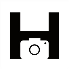 Letter H Negative Space Camera Logo Design Template Vector Illustrations