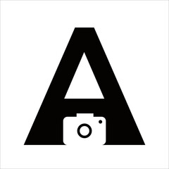 Creative Negative Space Camera With Letter A Logo Design Template Vector Illustrations