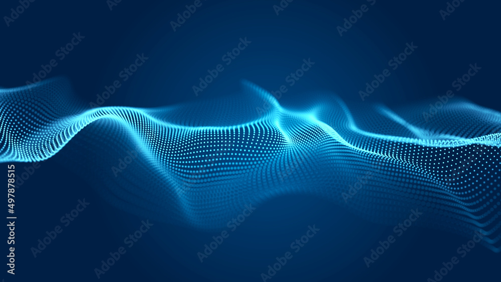 Aufkleber Abstract wave of sound particles. Equalizer for music. Signal transmission. 3d rendering.
