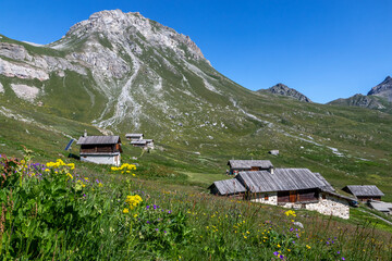 Chalets de Clapeyto , Paysage du Massif du Queyras en &eacute;t&eacute; , Hautes-Alpes , France
