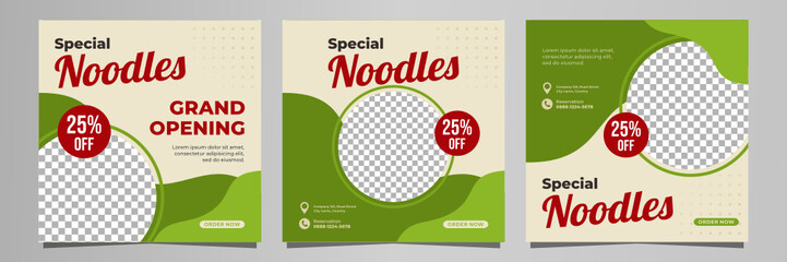 Noodles social media post digital marketing or web banner template design with abstract background with logo and icon