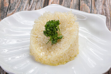 Steamed rice garnish served parsley