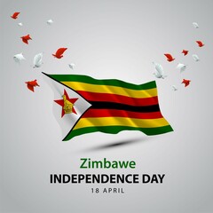 happy independence day Zimbabwe. 3d flag with flying pigeon. vector illustration design - obrazy, fototapety, plakaty
