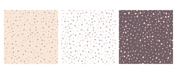 Collection of vector patterns. Prints in pastel colors. Pink and purple spots