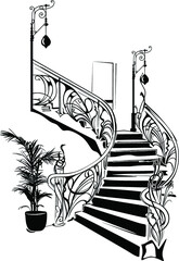 vintage staircase with railings