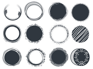 Set of hand drawn circle scribbles with floral elements and dots. Vector design elements.