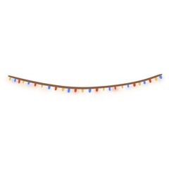 Cartoon red, yellow and blue shining garland on white background