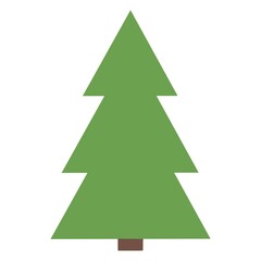 Cartoon green flat Christmas tree on white background