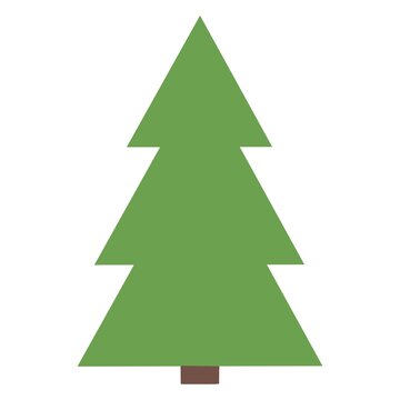 Cartoon green flat Christmas tree on white background