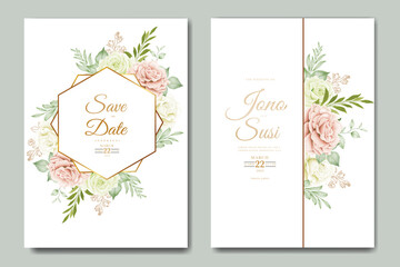 Fototapeta na wymiar wedding invitation card with floral watercolor