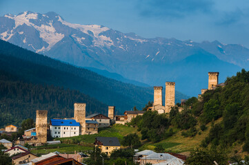 Svan towers in Mestia, Svaneti region, Georgia