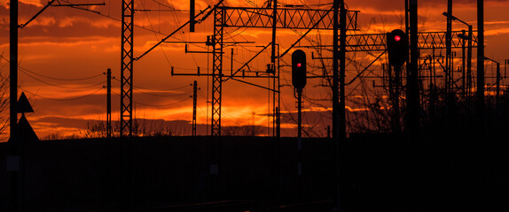 SEMAPHORE - Evening landscape of railroad infrastructure
