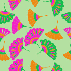 Seamless stylized colored fabulous leaves . Hand drawn.