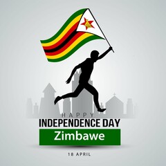 Happy India Independence Day Zimbabwe. Vector Template Design Illustration. silhouette man running with flag - obrazy, fototapety, plakaty