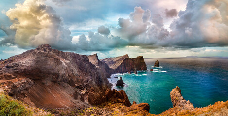 Beauty nature scenery of Madeira island. Atlantic ocean, Portugal. Viewpoint Ponta do Rosto in eastern part, Ponta de sao Lourence peninsula