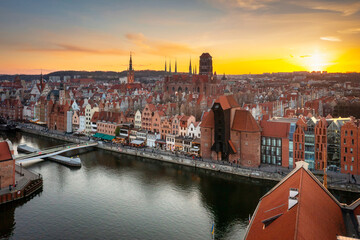 Aerial view of the beautiful Gdansk city at sunset, Poland - obrazy, fototapety, plakaty