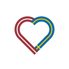unity concept. heart outline icon of latvia and sweden flags. vector illustration isolated on white background - obrazy, fototapety, plakaty