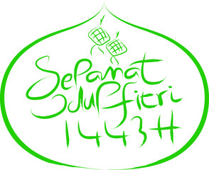 vector handwritten design that says 'happy eid al-fitr' or selamat idul fitri 1443H