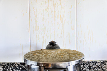 Kitchen pot need wash close up