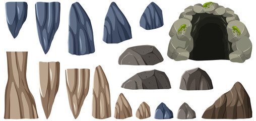 Set of stones and rocks elements