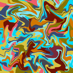 Bright multicolor marble design Abstract texture with dynamic interlaced curved lines in retro style