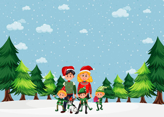 Family on christmas day out in the snow