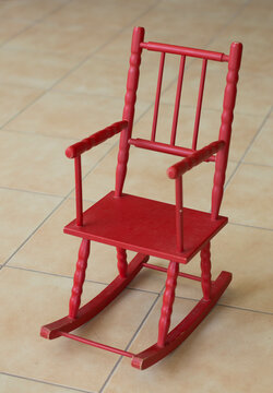 Vintage Red Rocking Chair For Dolls And Children