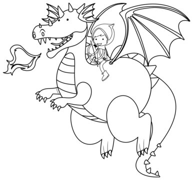 Dragon rider black and white doodle character