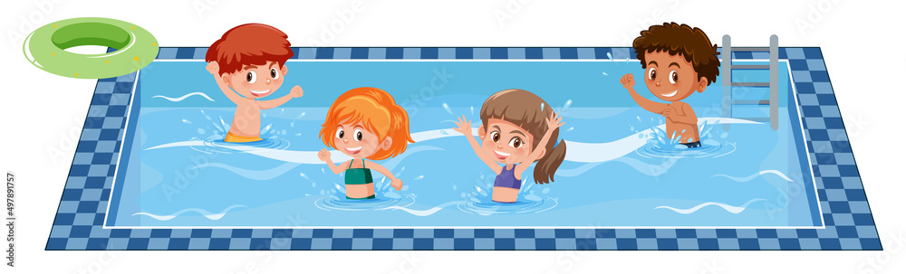 Wall mural Happy children in swimming pool