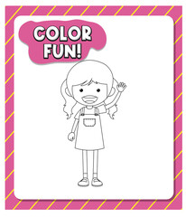 Worksheets template with color fun! text and girl's outline