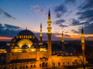 Istanbul Nights in the Suleymaniye Mosque Drone Photo, Fatih Istanbul Turkey