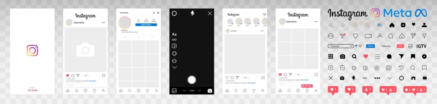 Instagram icons. Template frame for social media. Meta logo, rebrand concept. Social media. Instagram logos, mockup. Screen interface. Instagram application, photo frame. Kyiv, Ukraine - Apr 9, 2022