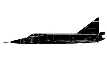 Vista lateral de interceptor, avión de caza