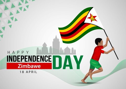 18 April Zimbabwe Independence Day. template. boy running with flag. vector illustration